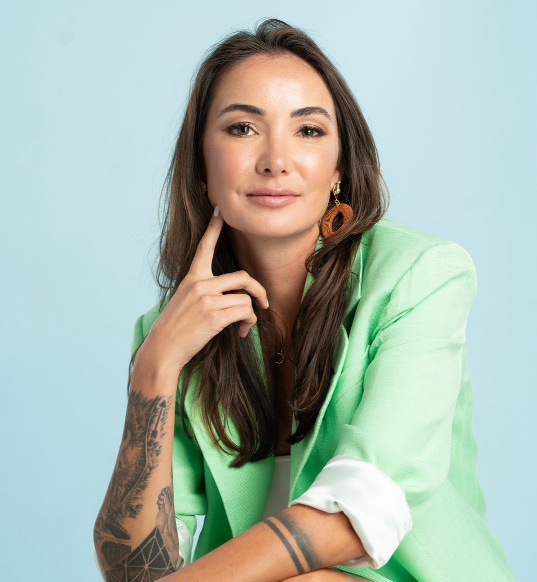 Sam Rad: Studio portrait, mint blazer